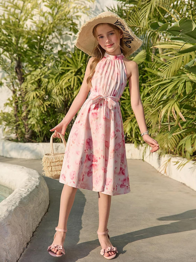 Girls Halter Summer Dress Kids Hawaiian Floral Dresses