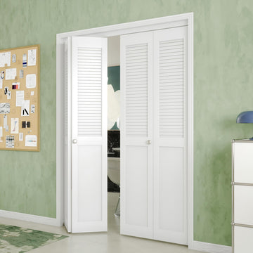 Bifold Door for 60" x 80" Opening, Half Louvered Closet Door with Hardware Kit, Preassembled Interior Folding Barn