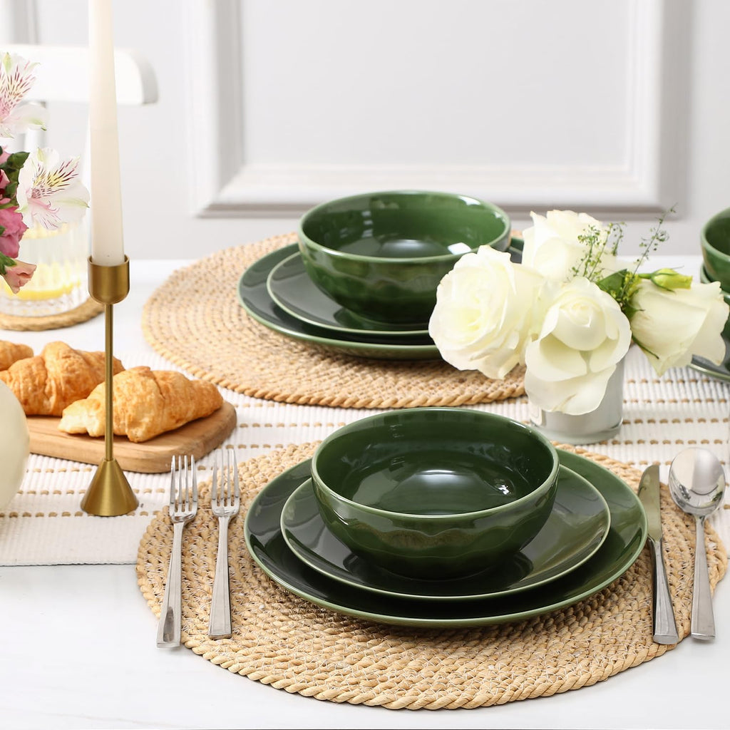 Ceramic 12 Pieces Dinnerware Set - Dinner Plates Cereal Bowls Salad Plates Set Service for 4 - Scratch Resistant