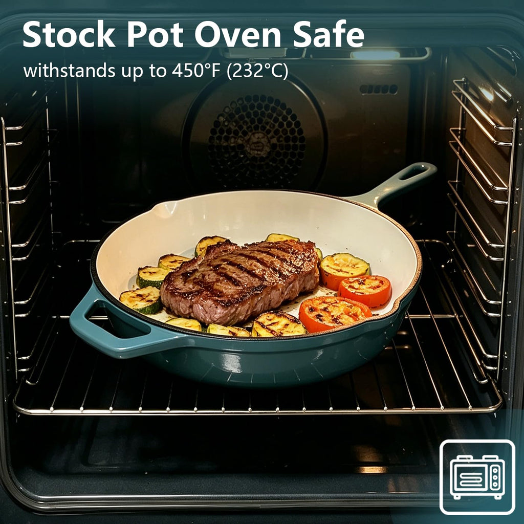 Enameled Cast Iron Skillet, Nonstick Frying Pan (Peacock Blue, 10 inch)