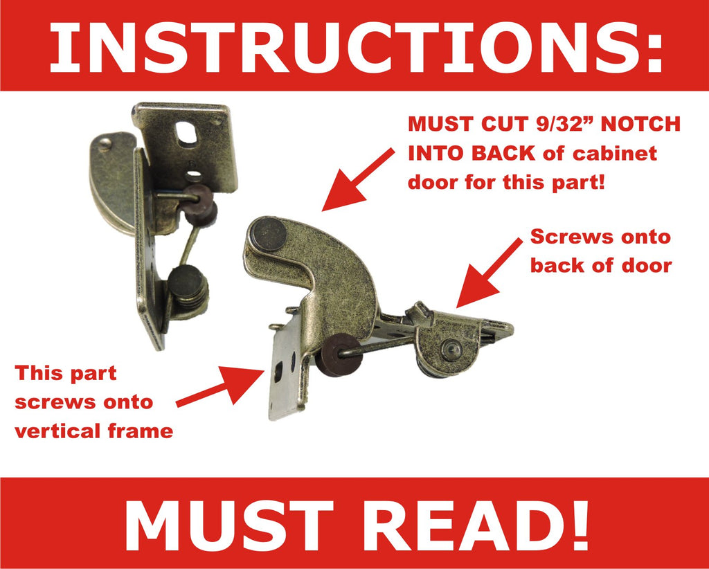 2 #6 Antique Brass 1/2 Overlay 5/8-1" Thick Door Concealed Snap Close Cabinet Hinges Frameless Framed Face Bumpers