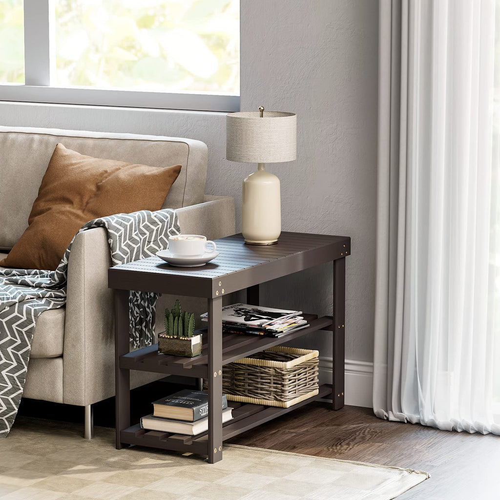 3 Tier Bamboo Shoe Rack Bench, Brown