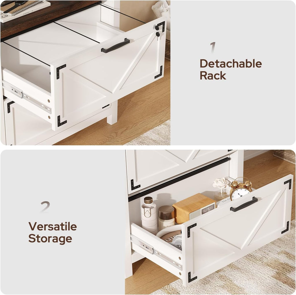 2 Drawer File Cabinet with Lock, Wood Filing Cabinets Storage Cabinet for Hanging Files Letter/Legal/F4/A4 Size, White