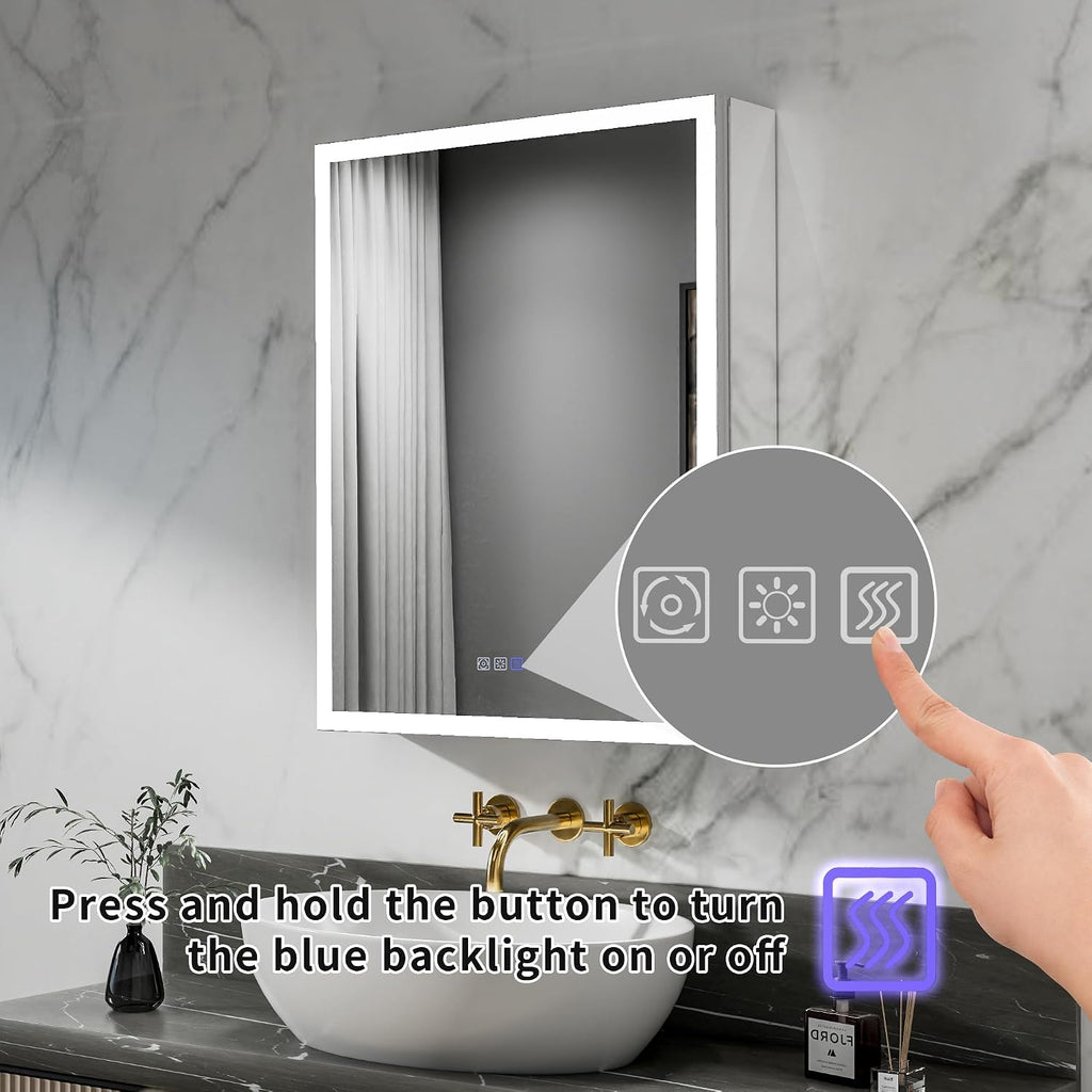 24x30" LED Medicine Cabinet, Anti-fog, Adjustable shelves, Edge-Glow, R | Lighted Medicine Cabinet with Mirror