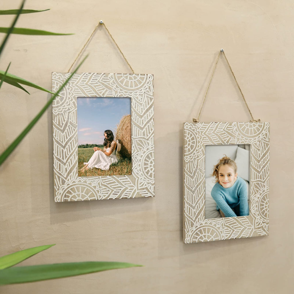 4x6 Boho Picture Frame, 2 Pack Farmhouse Wedding Art Photo Frames