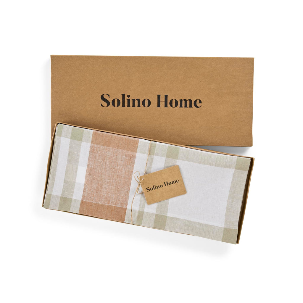 100% Pure Linen Table Runner Fall Harvest Plaid, 14 x 132 in