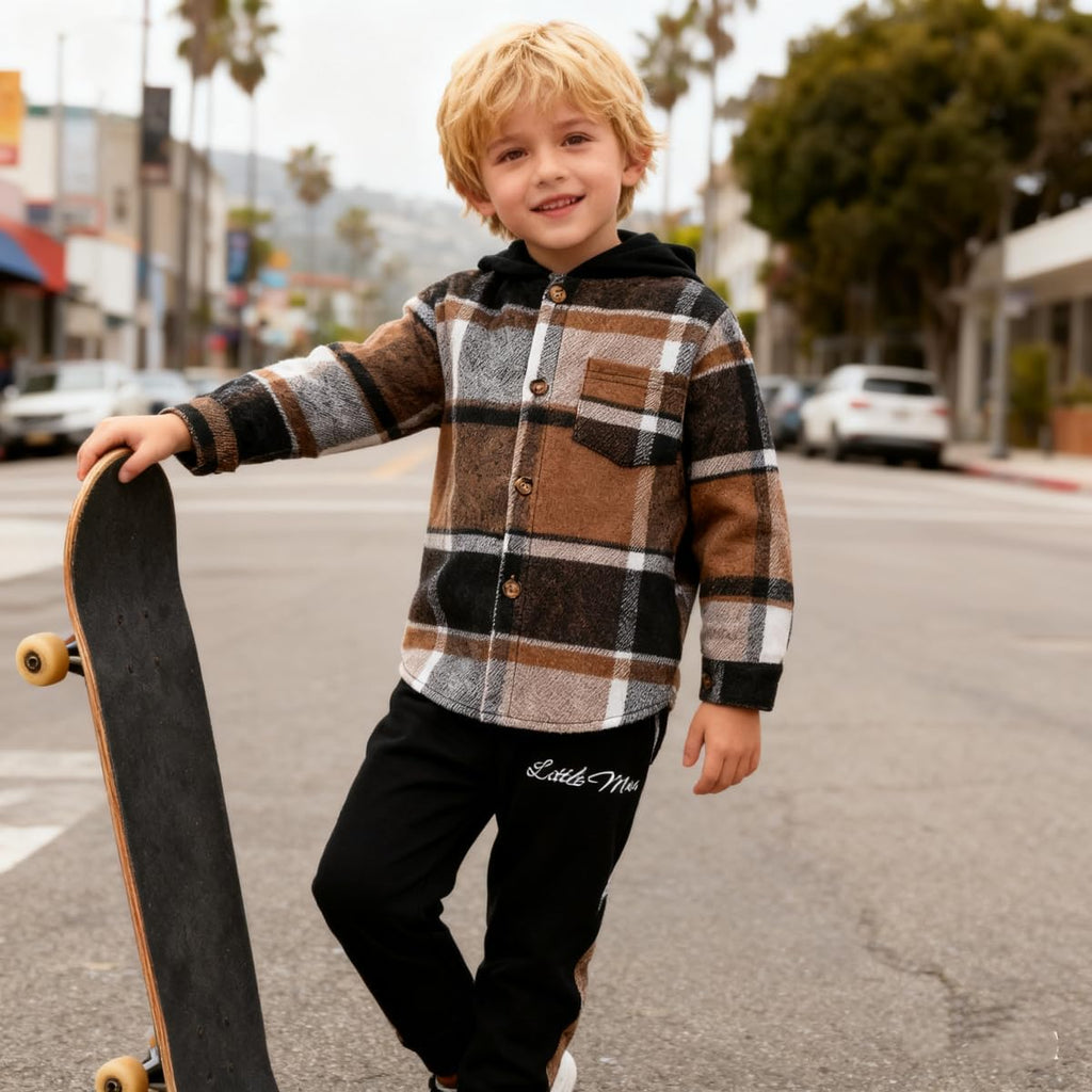 Toddler Baby Boy Clothes Plaid Long Sleeve Hoodie Sweatshirt + Pants 2pcs Boys Outfit Set