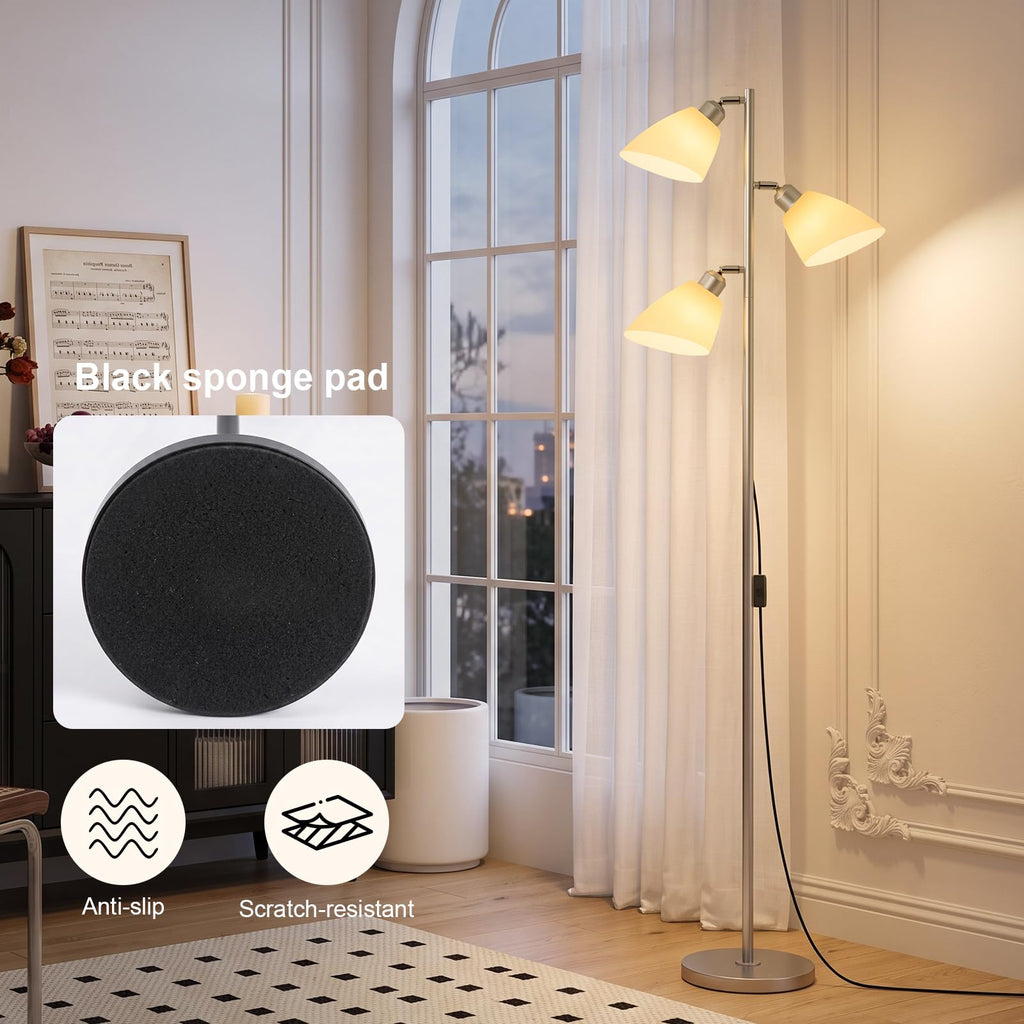 Silver Modern 3-Light Tree Floor Lamp, Adjustable Acrylic Frosted Shades