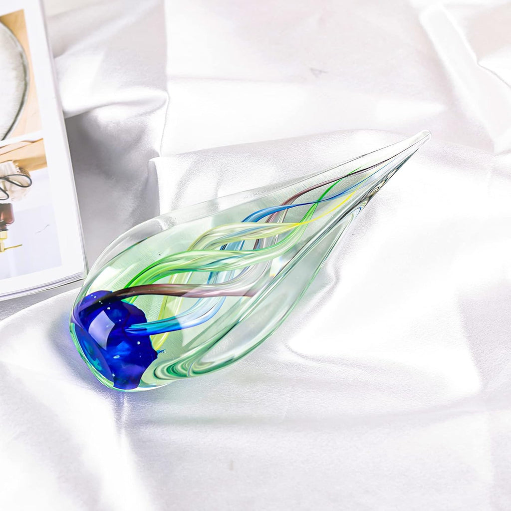 9" Tall Sculpture Hand Blown Glass Decor, Paperweight Desk, Modern Glass Art Figurines Mediterranean Beach House