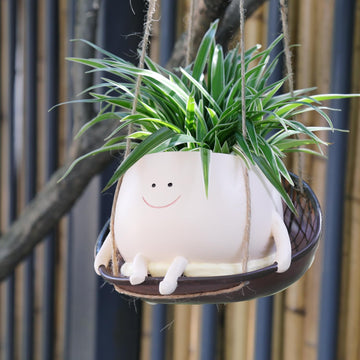 Hanging Swing Chair Planter Pot Smiley Face Planter for Indoor Outdoor Plant Cute Head Resin Flower Pots for String
