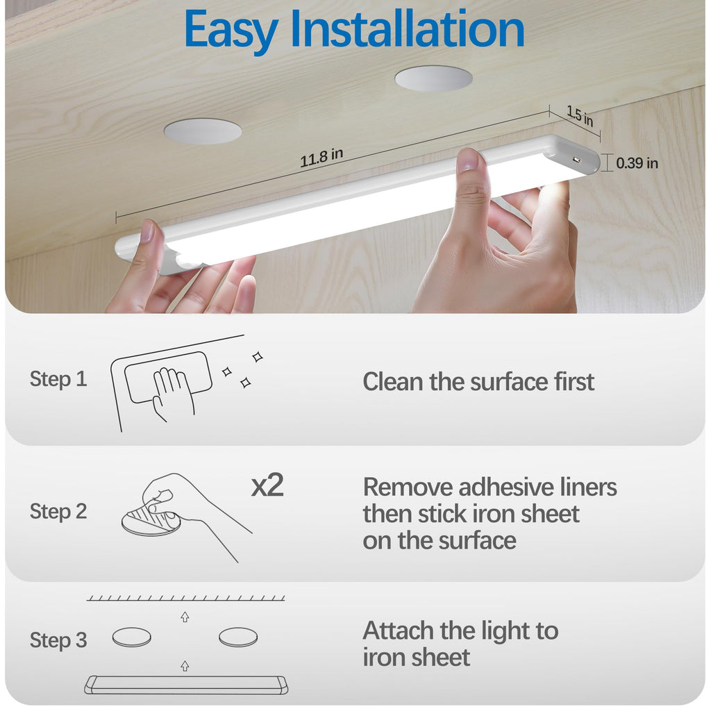 Motion Sensor Under Cabinet Lights, 3-Pack, Cool White, 12 inch