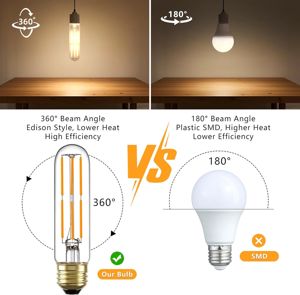 T10 E26 LED Bulb 60W Equivalent 2700K Dimmable, 6 Pack