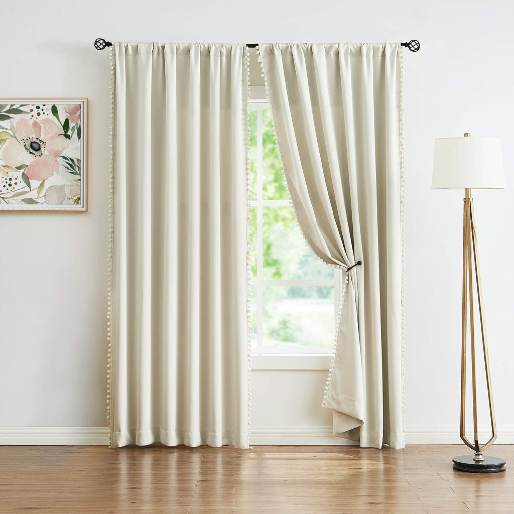Pom Pom Curtains Windows 84 inch Energy Efficient Thermal Insulated Living Room Darkening Curtain Panels Nursery Room