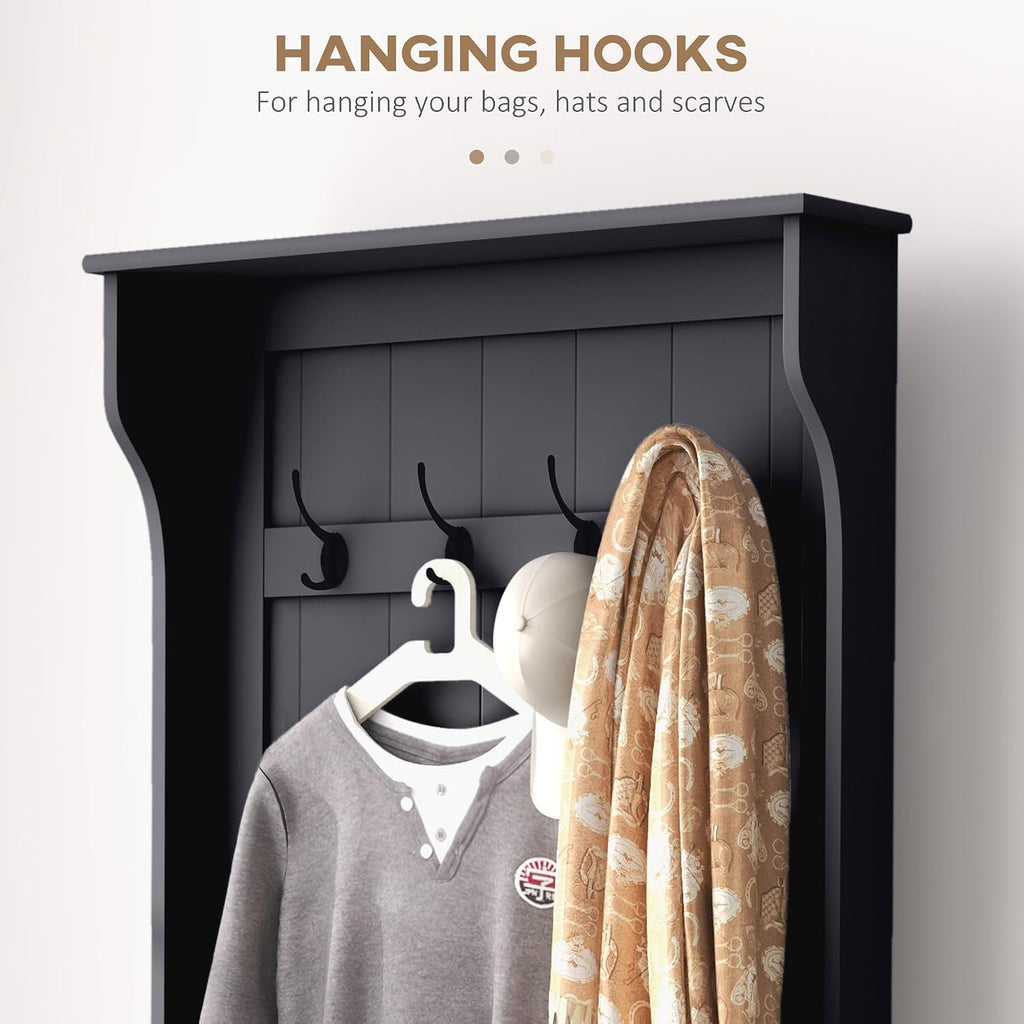 Hall Tree with Bench and Shoe Storage, 3-in-1 Entryway Bench with Coat Rack, 4 Hooks and Flip Top Storage