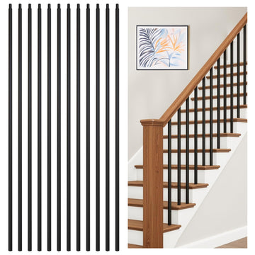 30P Wrought Iron Balusters Plain Bar for Staircase, 1/2" x 44" Square Hollow Spindles Deck Balusters, Black Metal