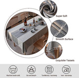 Tablecloth, Embroidered Waterproof Table Cloth Cotton Linen Wrinkle Free Anti-Fading Tablecloths Was