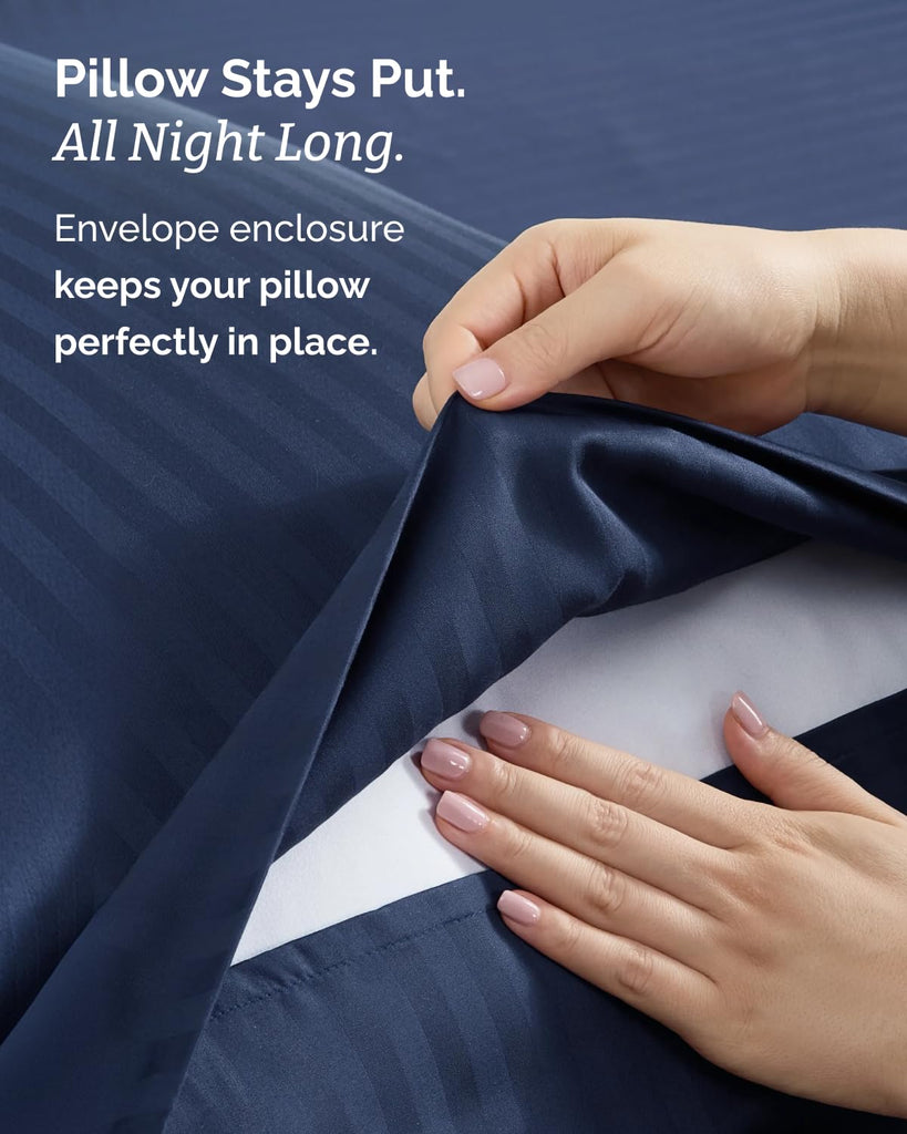 100% Rayon Derived from Bamboo - Bed Sheets Set Queen - Navy Blue Sateen