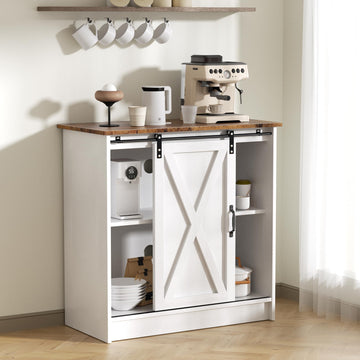 White Coffee Bar Cabinet with Storage, Farmhouse Coffee Bar
