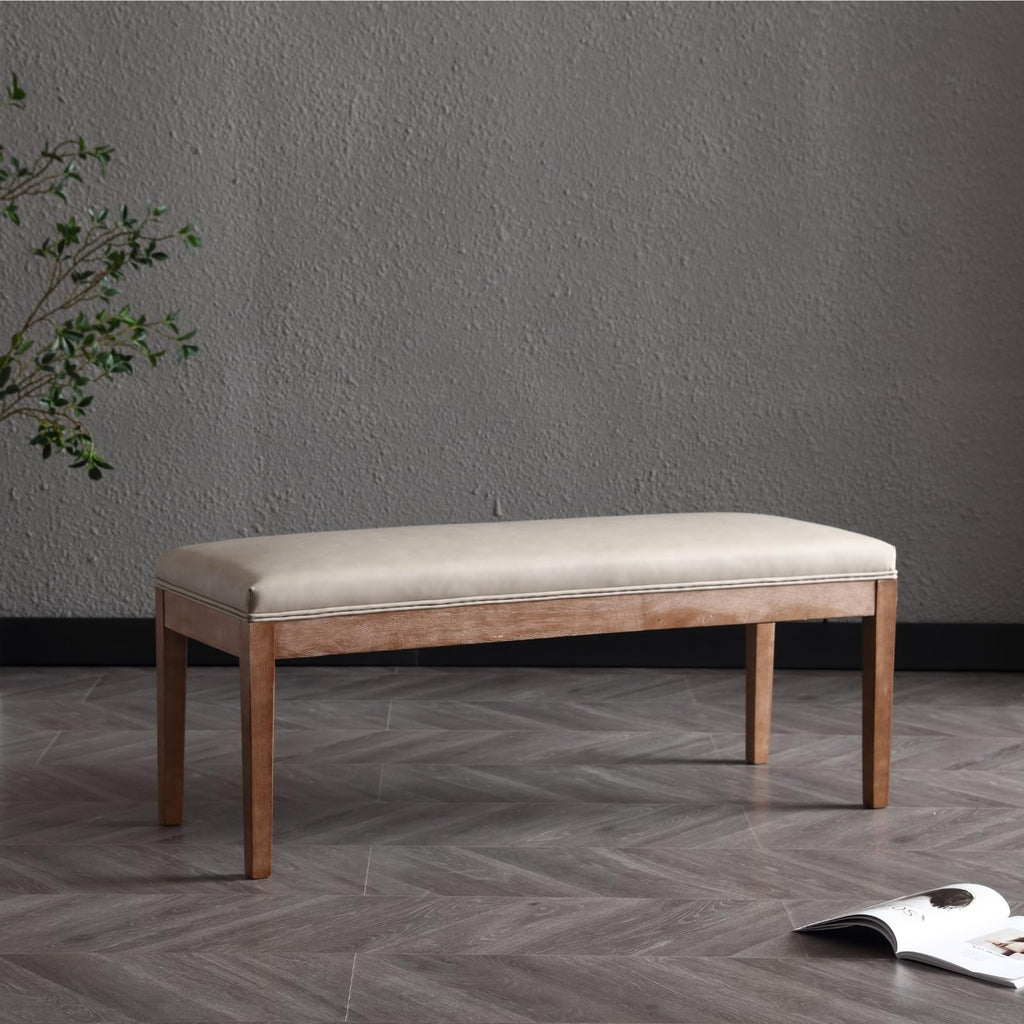 Padded Entryway Bench PU Leather Upholstered Dining Table Benches Farmhouse Shoe Bench Seat Bedroom End of Bed 45.5"