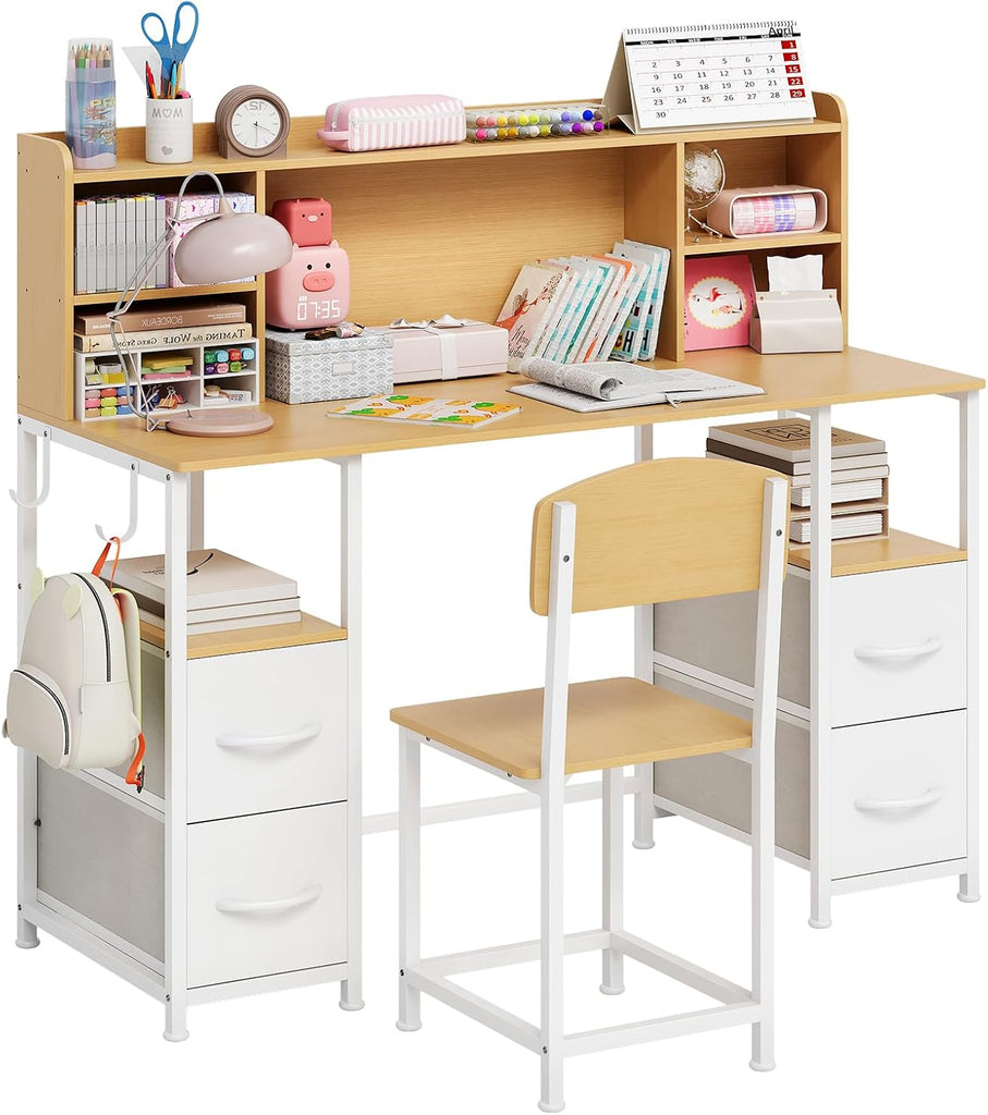 47.2" Kids Desk and Chair Set with Hutch & Multi-Layer Storage, Ages 6-12