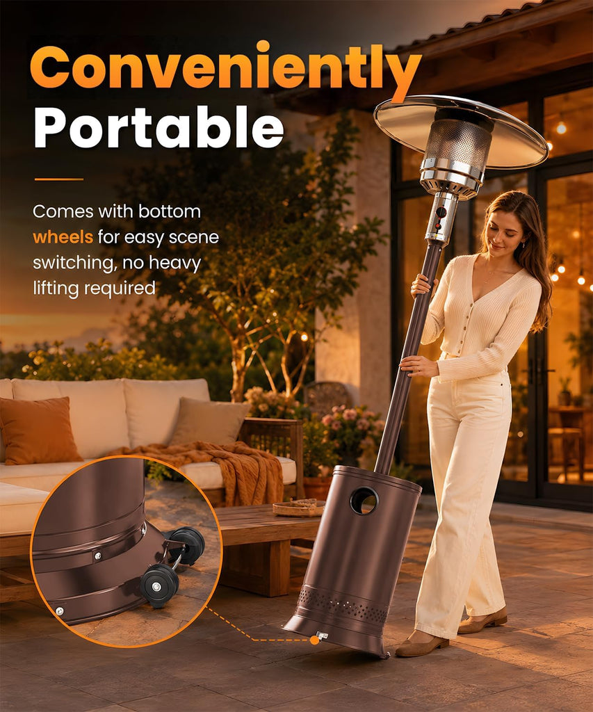 Patio Heater 50,000 BTU Outdoor Propane Heater with Wheels | Freestanding Outdoor Propane Heater with Weight Base
