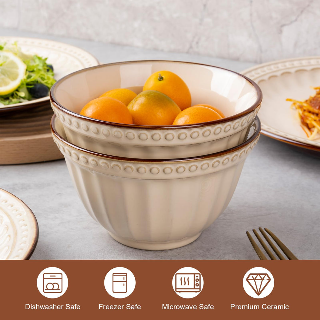 Dinnerware Set Cream White 12 Pieces Service for 4, Stoneware Plates and Bowls Set Stoneware Set, Dishwasher