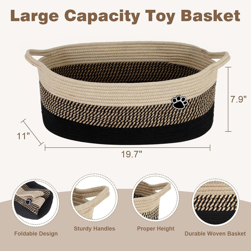 Dog Toy Basket, 30L Toy Box and Bin for Dog Cat Storage, 19.7" X 11" X 7.9" Large Woven Rope Basket for Blanket