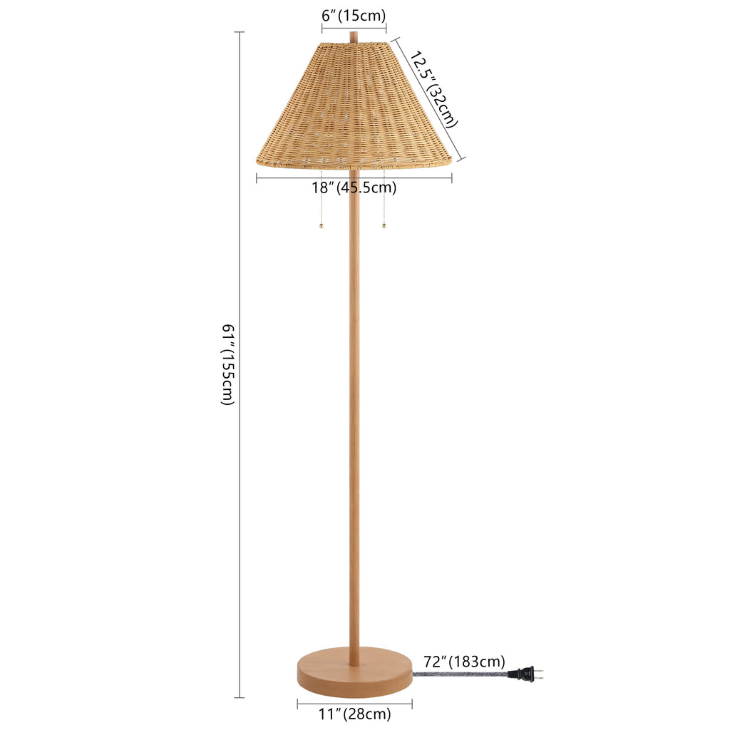 Nando 2-Light Coastal Rattan Floor Lamp 61", Brown Wood Finish