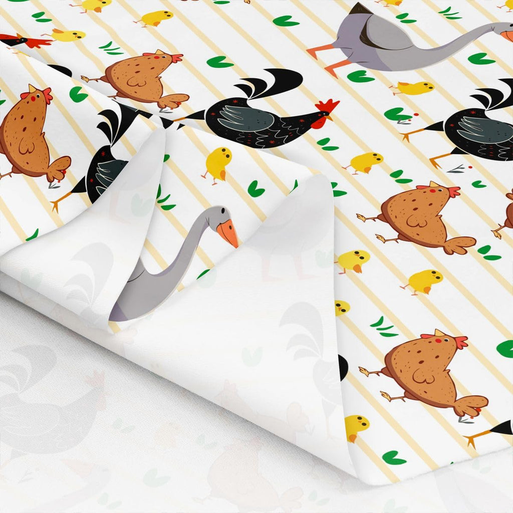 Animals Fabric, Chicken Duck Goose Upholstery Fabric, Farmhouse Poultry Decor Geometric Stripes Indoor Outdoor Nature