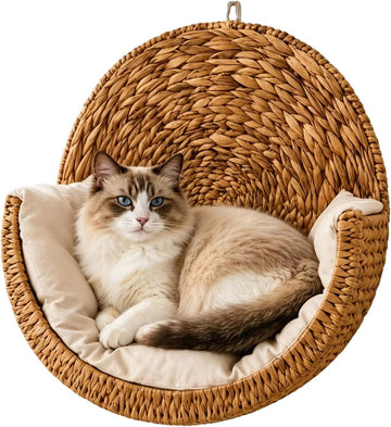 Hanging Woven Cat Perch, Wicker Wall Cat Bed, Cama Colgante para Gatos, Teardrop Knitted Hanging Cat Hammock Bed