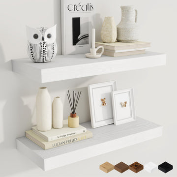 36 Inch Floating Shelves, 9.3 Inch Deep Rustic Wall Shelves - Extra Deeper Wall Mounted Storage Shelves (White, Set