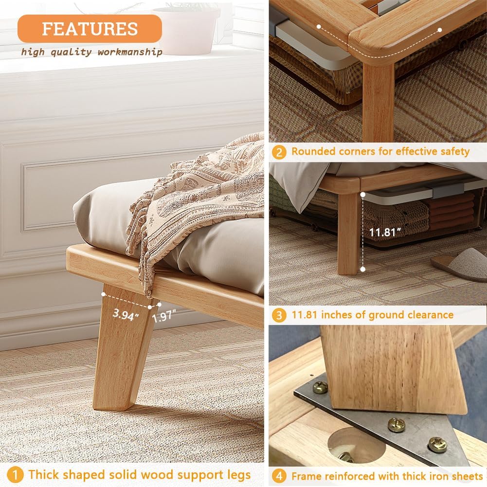 California-King Wood Platform Bed Frame, 14 Inch Bed Base, Oak