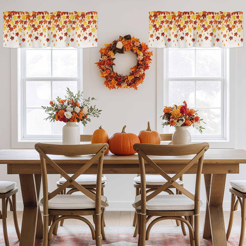 Fall Valance for Windows Maple Leaves Curtains Valances Thanksgiving Rod Pocket Valance Window Treatments Harvest