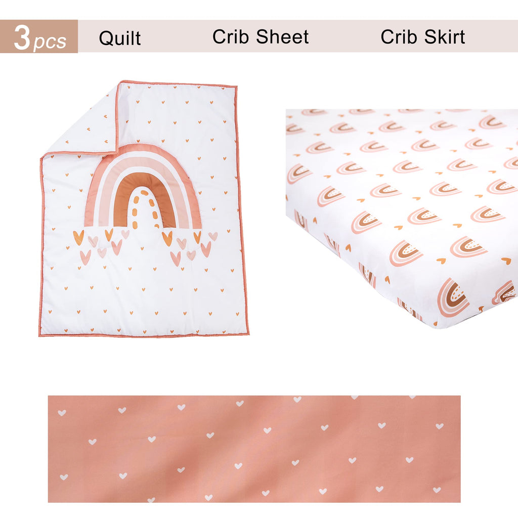 3 Piece Rainbow Boho Crib Bedding Set - Standard Size Nursery Bedding for Boys and Girls with Crib Sheet, Comforter &