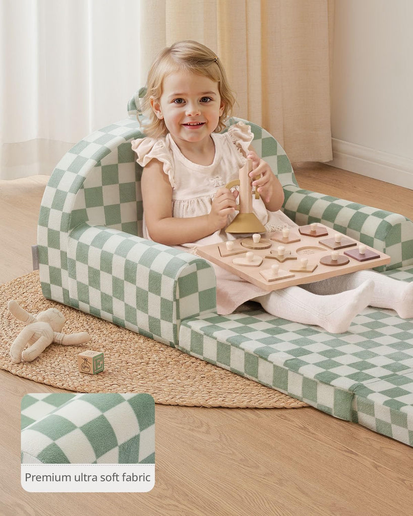 Foldable Kids Couch, in-1 Kids Sofa Chair, Sage Checkered