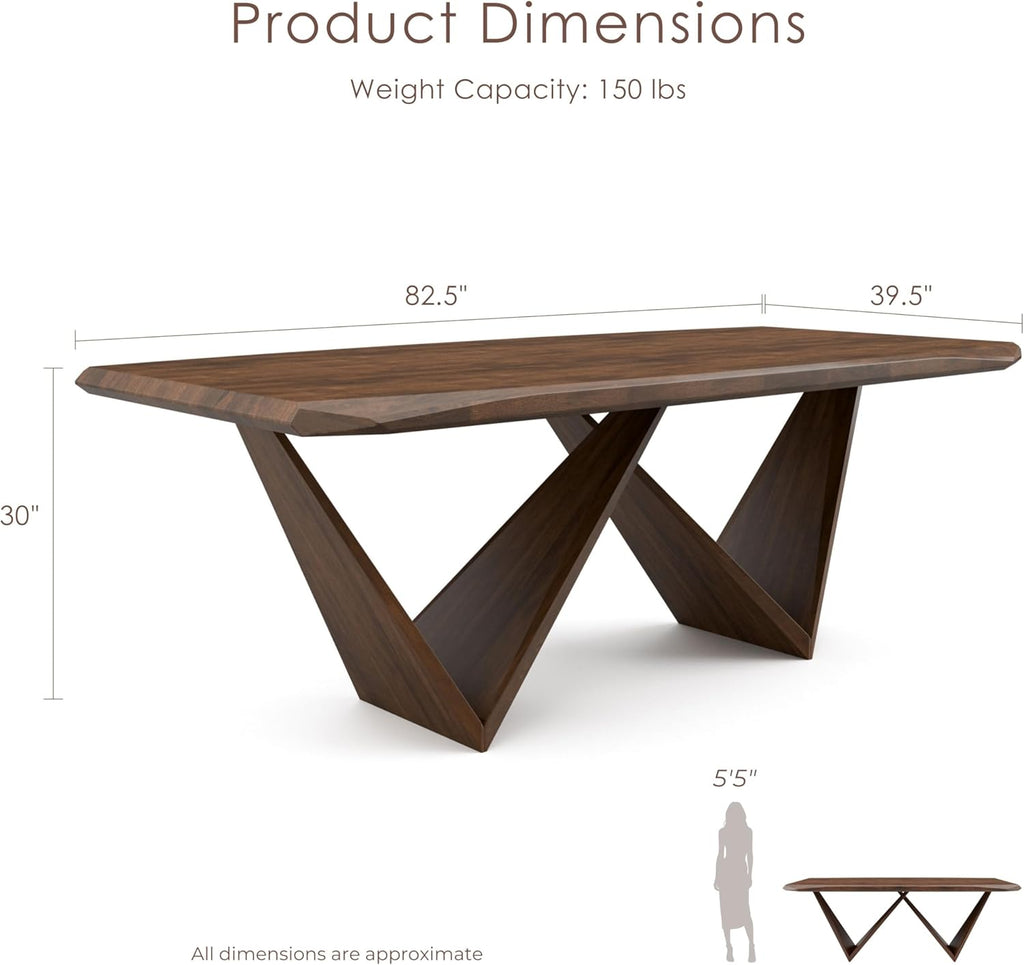Nazaen III 82.5" Mid-Century Modern Solid Wood Live Edge Dining Table with Steel Support, Walnut Finish, Seats 4 - 6