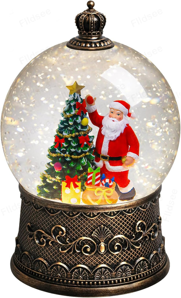 Christmas Snow Globe Lantern, Glitter Musical Snowglobe Light with Timer, USB & Battery Powered Music Box, Santa