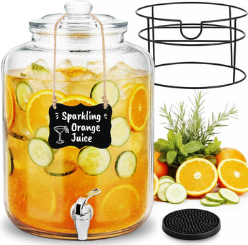 1 Pack 4 Gallon with Stand Spigot and Drink Coasters Leakproof Glass Drink Beverage Storage for Parties Mason Jar