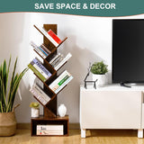 Tree Bookshelf - 6 Shelf Retro Floor Standing Bookcase, Tall Wood Book Storage Rack for CDs/Movies/Books