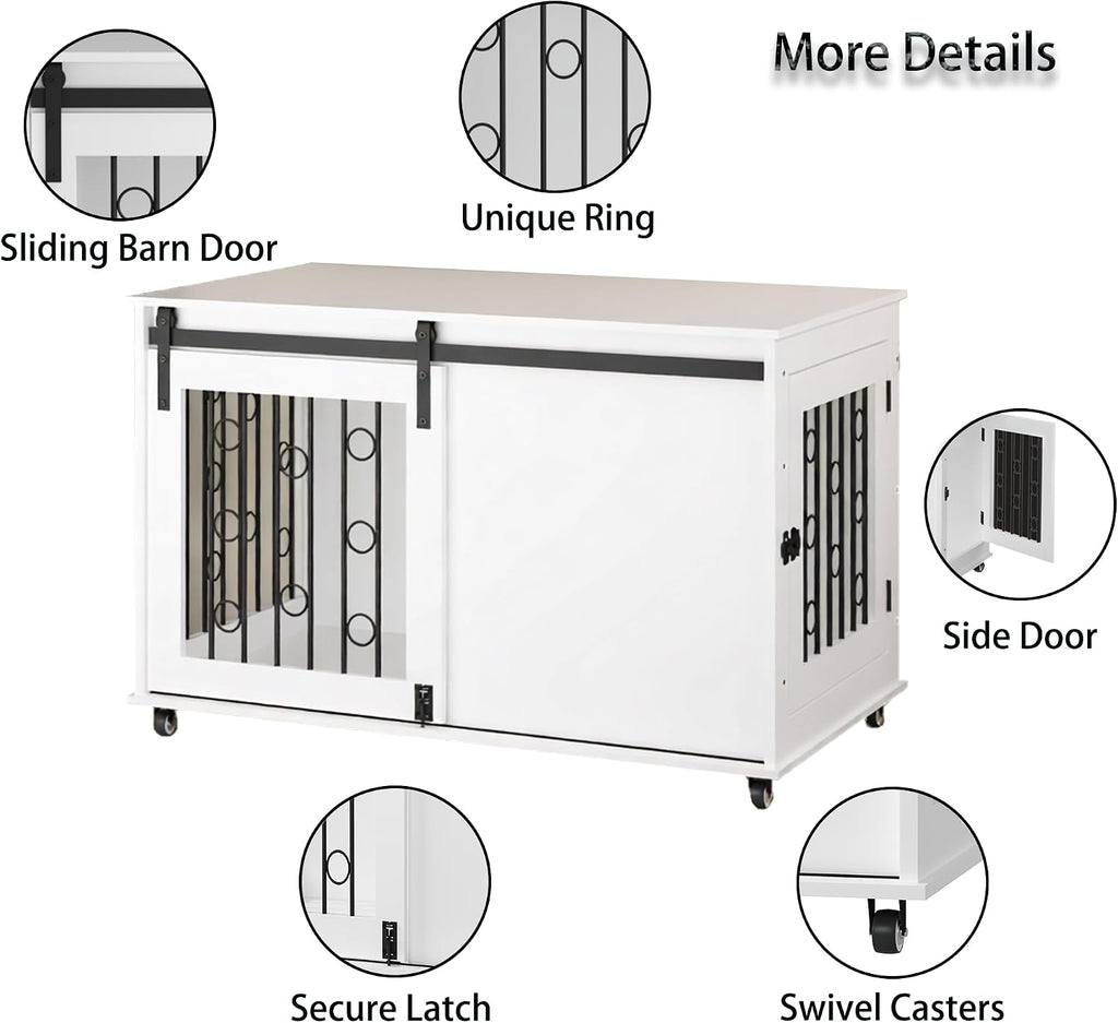 Modern Wooden Dog Crate Furniture with Sliding Barn Door and Side Door