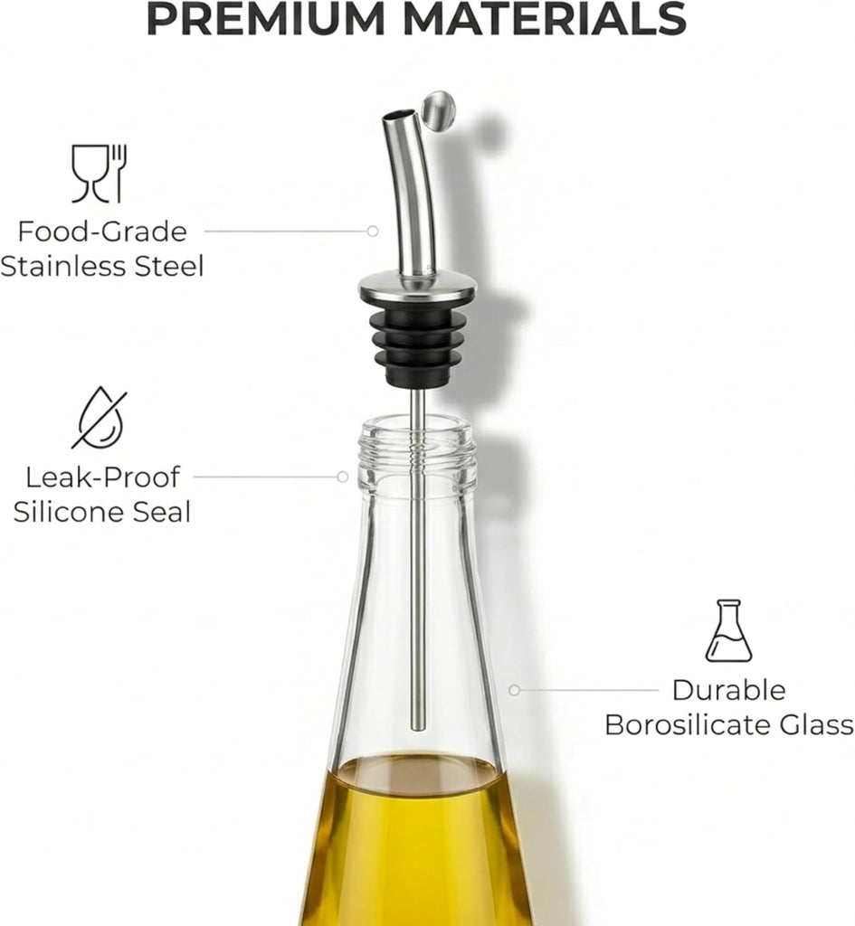 Olive Oil and Vinegar Dispenser Bottles -Glass and Stainless Steel - Set of 2