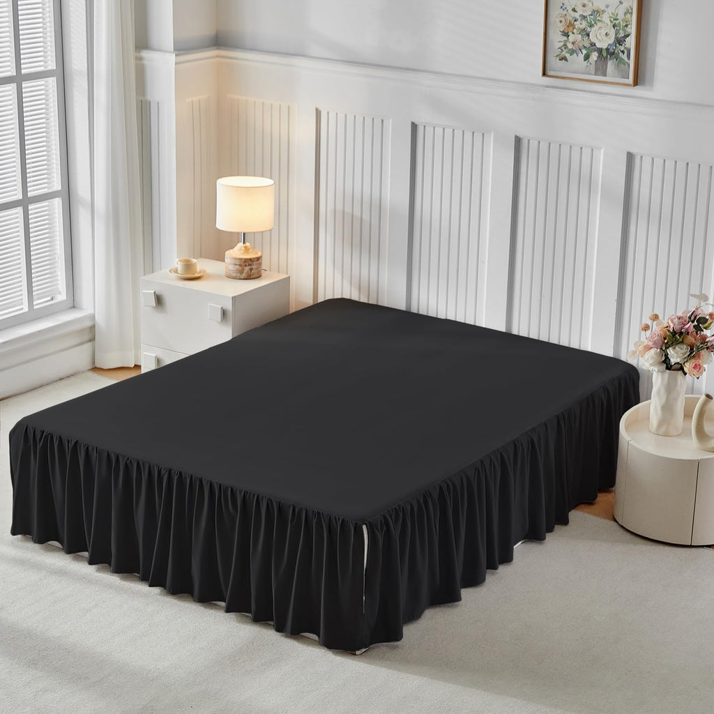 Bed Skirt King Size Three Fabric Sides Elastic Dust Ruffled Bed Skirt with Split Corners, Full Ruffles Bed Skirts 16
