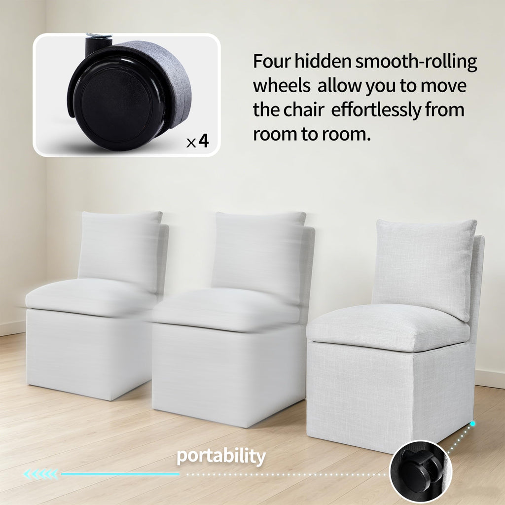 Upholstered Armless Dining Chair with Casters