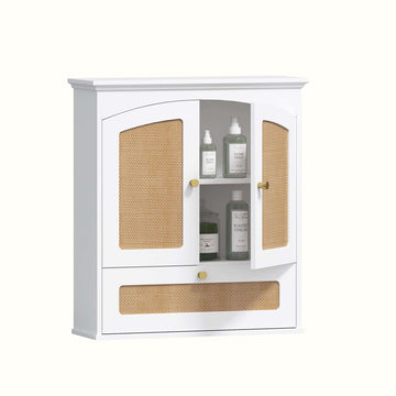 Bathroom Wall Cabinet, Boho Rattan Arched Medicine Cabinet