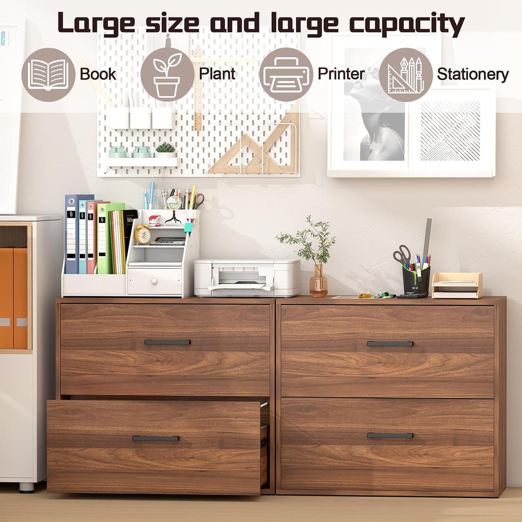 Lateral File Cabinet, 2 Drawer Filing Cabinet, Wood File Cabinets , Wide Filing Storage Cabinet for Letters for