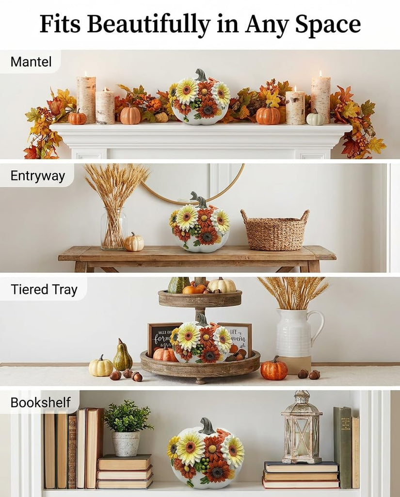 Fall Decorations Floral Pumpkin Figurine Harvest Tabletop Decor