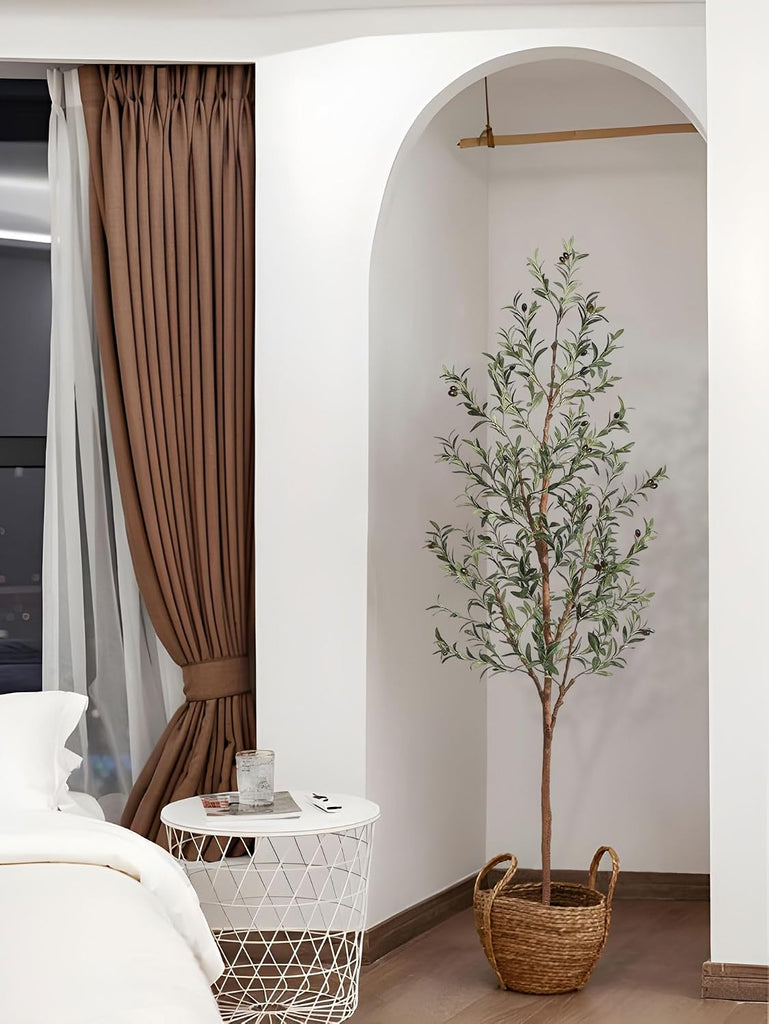 7ft Artificial Olive Tree Decor, 7 Feet Large Faux Plant Fake Skinny Silk Trees with Black Olivo Outdoor House Living