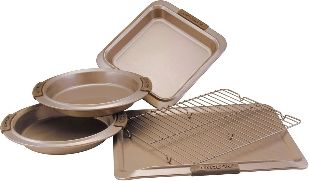 Advanced Nonstick Bakeware Set / Pans with Grips - 5 Piece, Brown