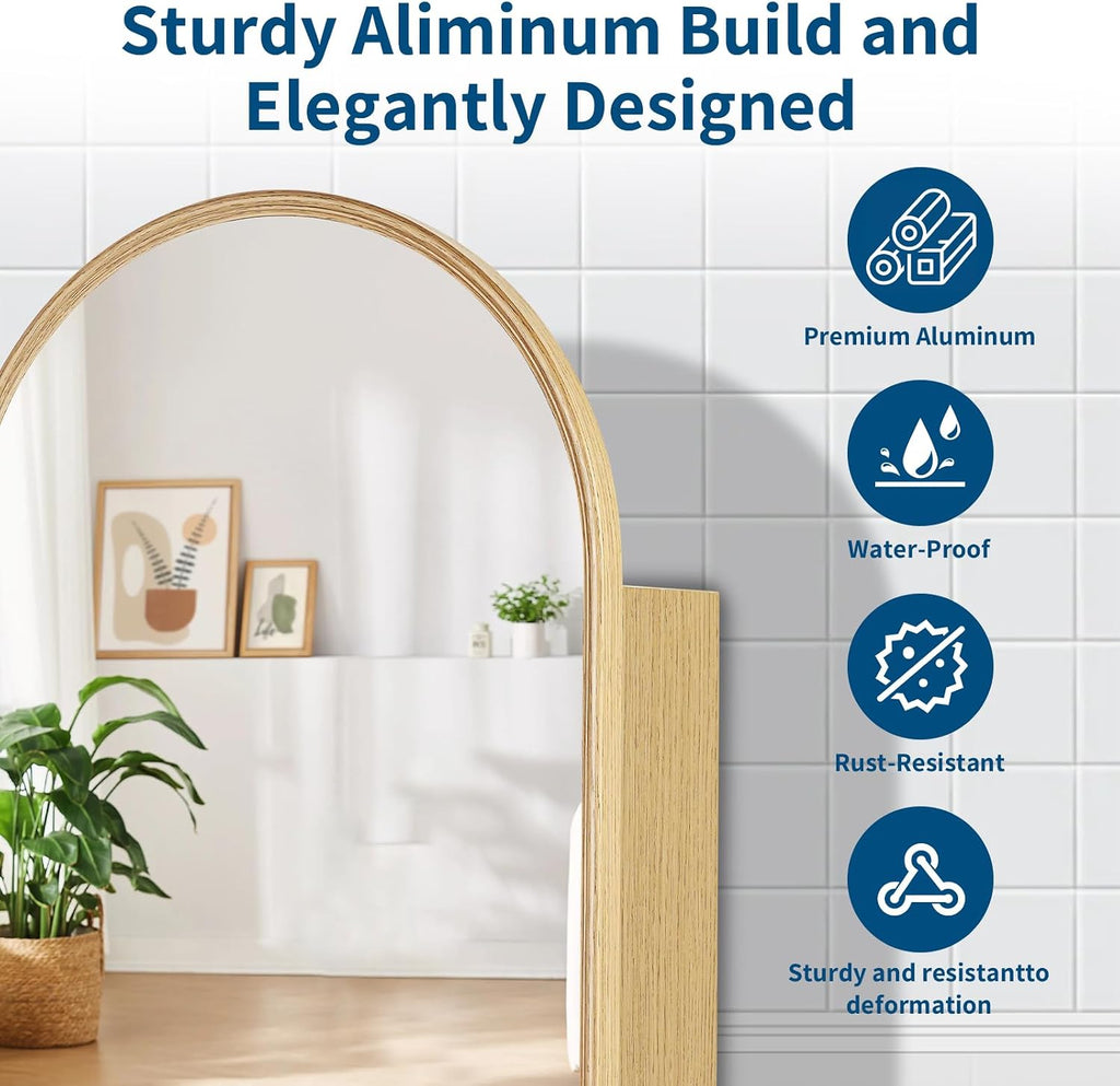 16x30'' Arched Medicine Cabinet with Mirror,Rust-Proof Aluminum, Recessed & Surface Mount Bathroom Mirror with