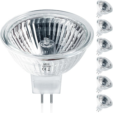 MR16 Halogen Bulbs 50W,6 Pack 12V 50W MR16 Light Halogen Bulbs 2 Pin GU5.3 Base Dimmable with Clear Glass Cover,High
